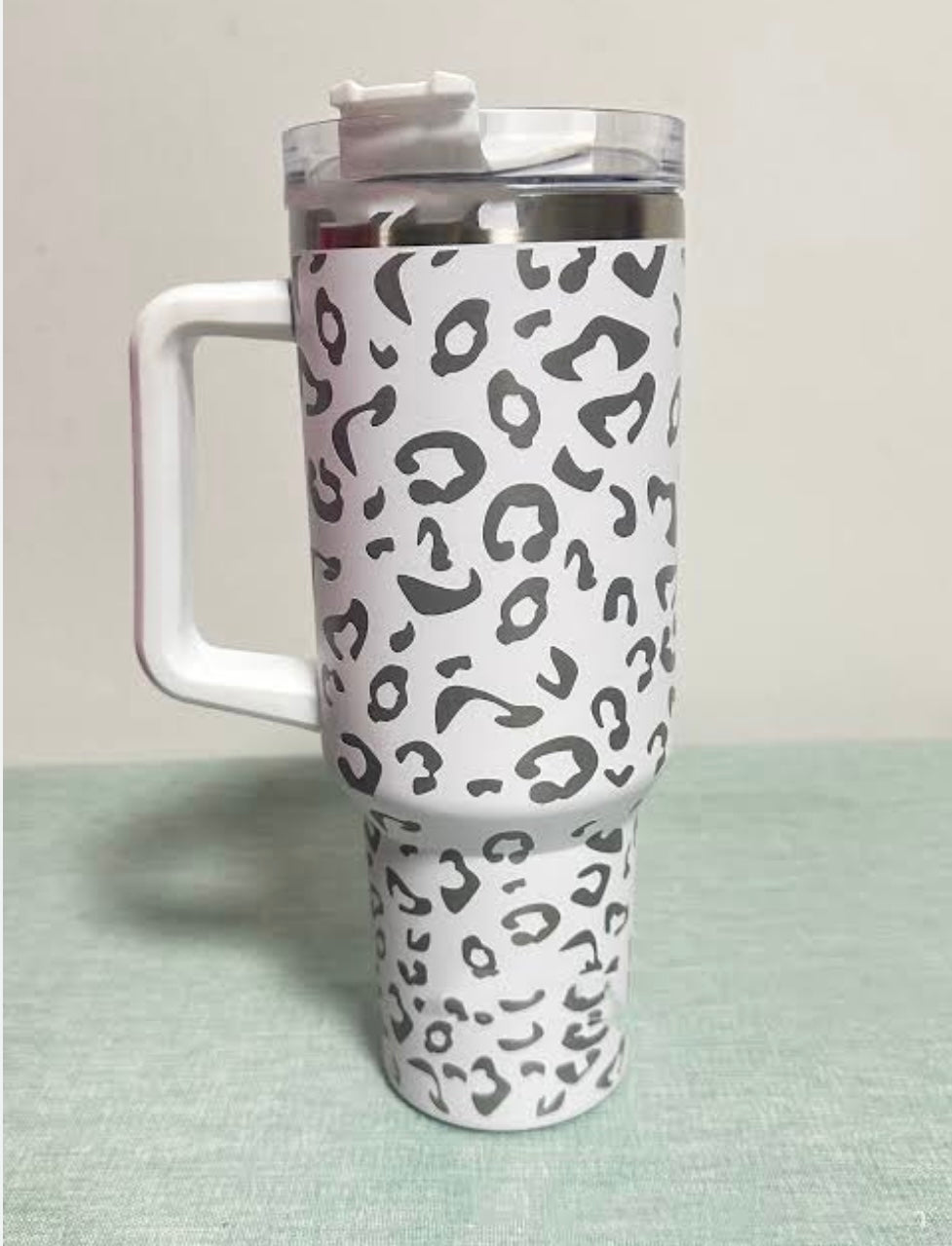Leopard print 40 oz tumbler with handle and straw
