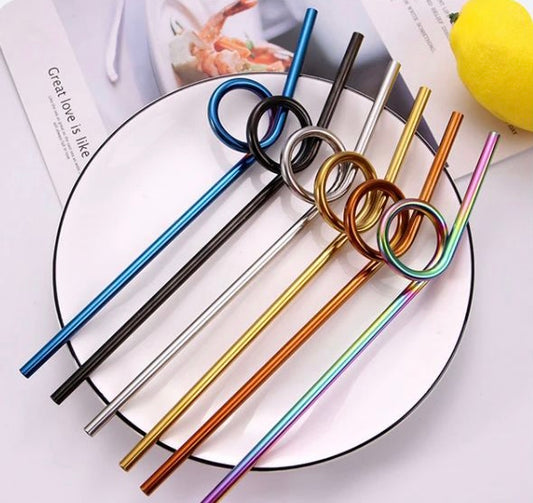 Gold curled stainless steel straw