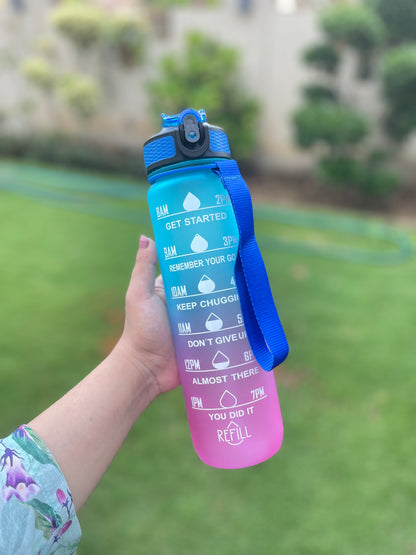 Motivational 1000ml Water Bottle - Blue Pink