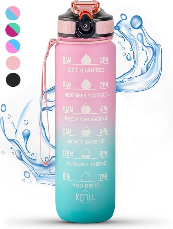 Motivational 1000ml Water Bottle - Pink