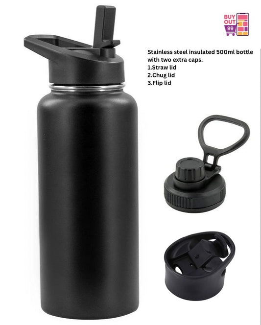 Stainless steel 500ml bottle with 3 lids